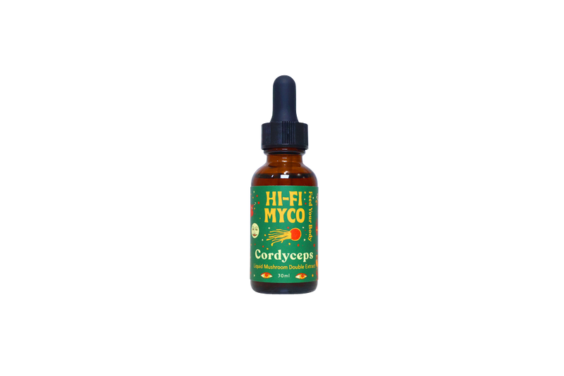 Bottle of Hi-Fi Myco Cordyceps mushroom supplement extract